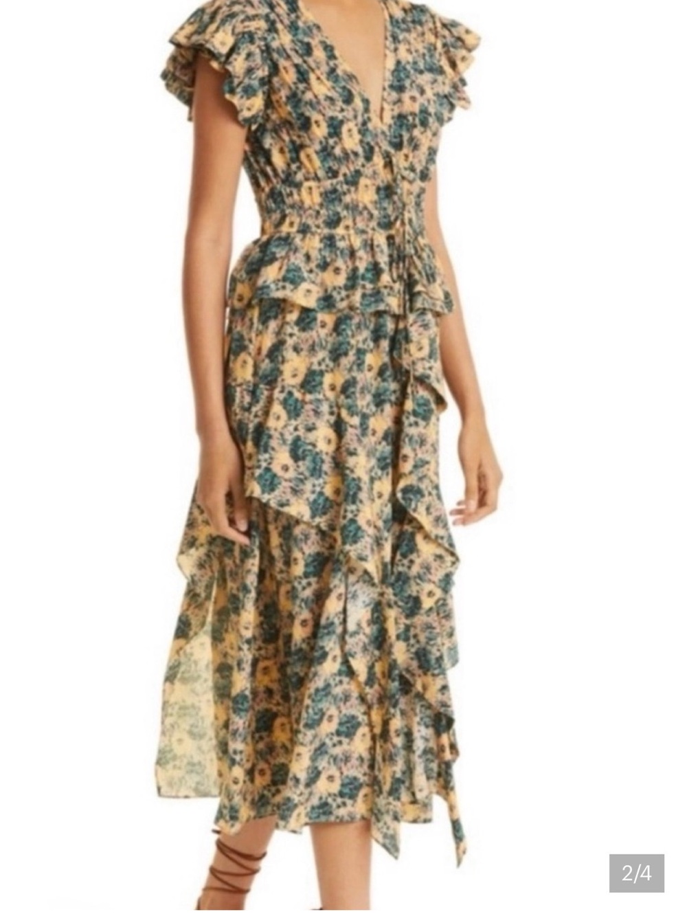 Ulla Johnson Yellow Floral Maxi Dress with Ruffle Sleeves $850